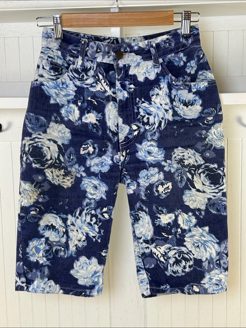Vintage Bongo Floral Capri Jeans Y2K Blue Rose Print Size 3